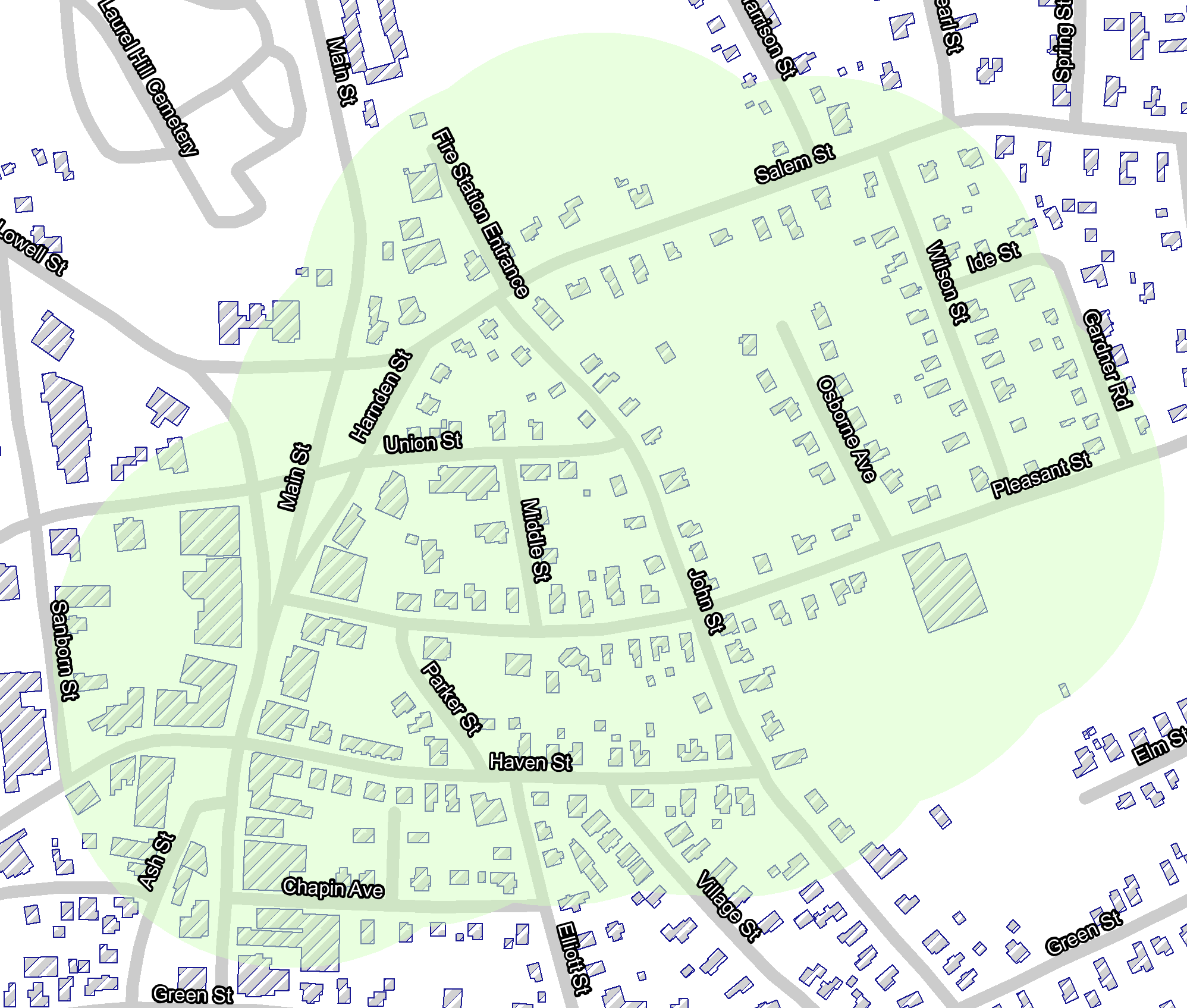Map image of streets from Reading, Ma.
